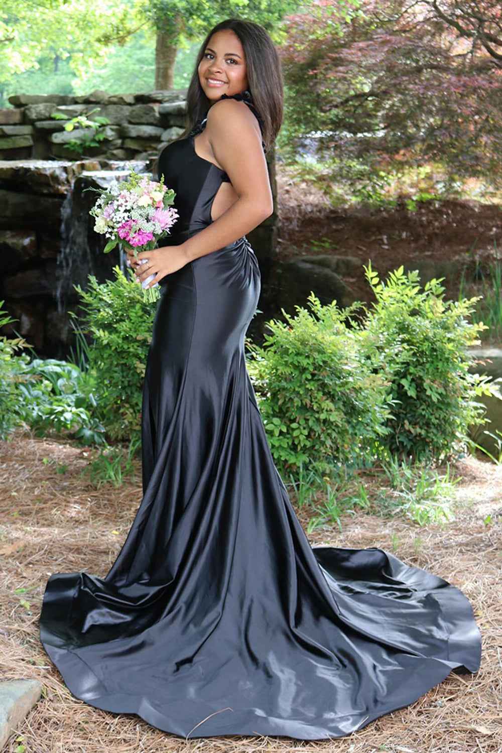 Red Spaghetti Strap Mermaid Satin Backless Prom Dress With Slit