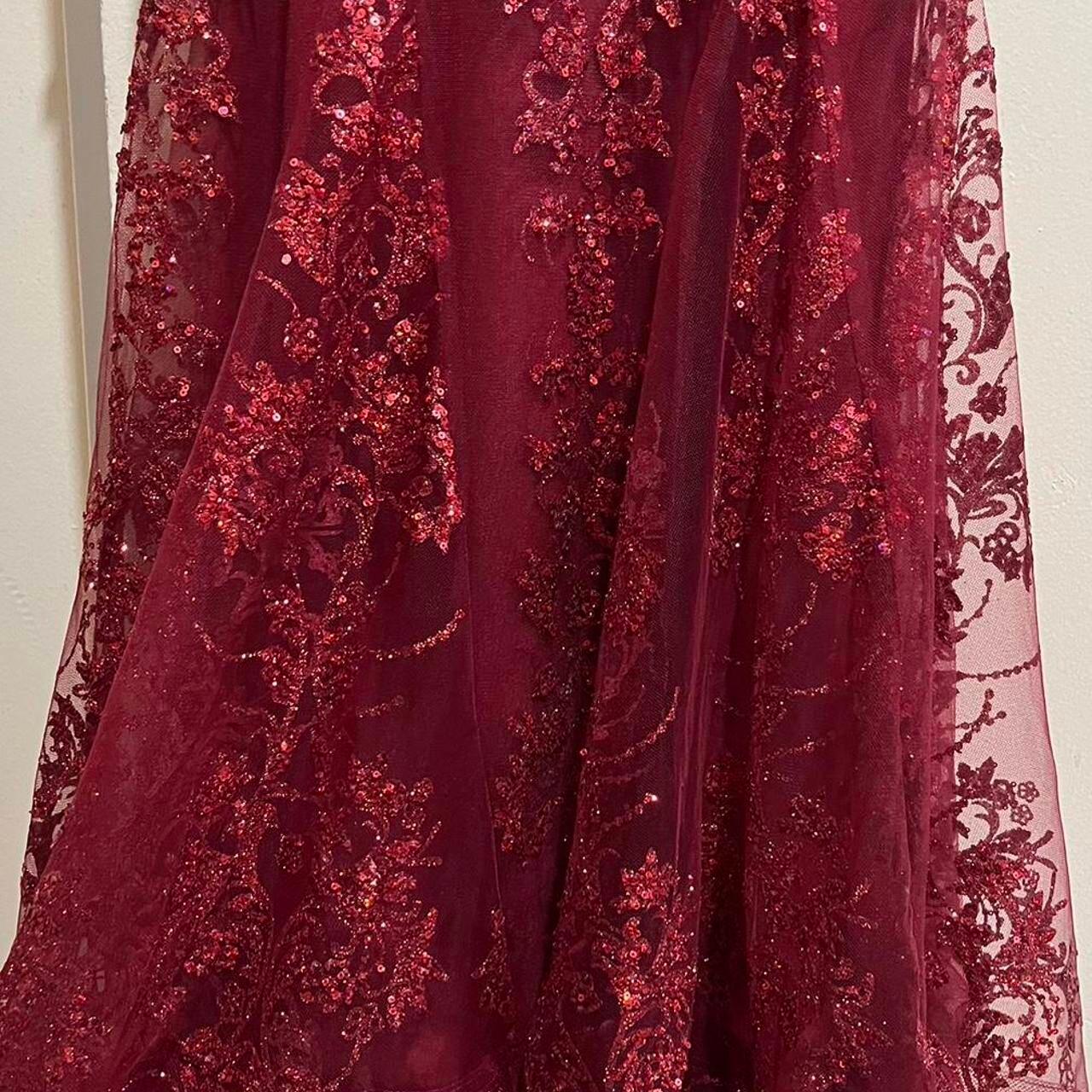Incantevole abito da sera rosso con applicazioni di pizzo a sirena, abito da ballo invernale Y4345