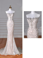 Vestido de Baile Longo de Sereia com Lantejoulas em Tule Brilhante e Sem Alças Y8616