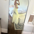 Vestido de noite amarelo fofo sem alças em chiffon com folhos, vestido sereia para baile Y7896