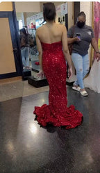 Abito da sera rosso con paillettes a sirena per ballo di fine anno, abito luccicante per festa Y274