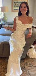 Vestido longo branco de cetim com estampado floral elegante, para baile, ombros descobertos, corte sereia, vestido de noite Y8552