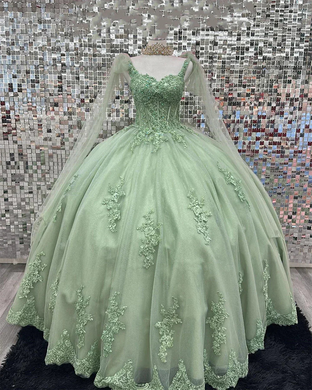 Robes de quinceañera vert sauge, robes de seize ans en dentelle avec appliques, robe de bal vert sauge Y2263