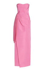 Elegante abito da sera rosa lungo fino a terra senza spalline Y8406