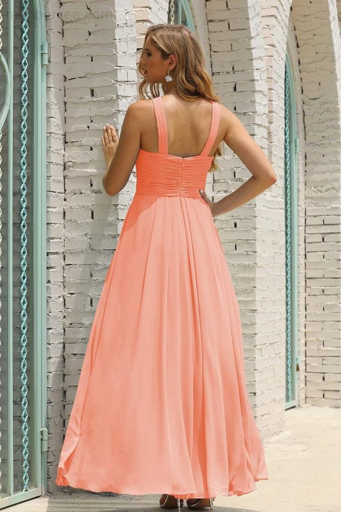 Vestido de Dama de Honra Halter em Chiffon para Mulher, Modelo A-Line, Longo, Formal, para Baile de Finalistas SEA28015