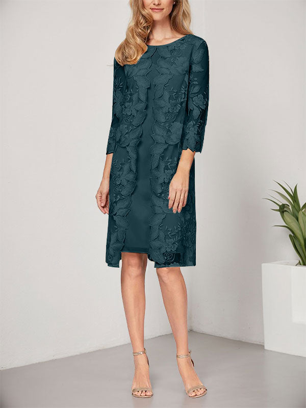 A-Linie U-Ausschnitt Knielang Chiffon Spitze Kleid für die Brautmutter mit Jacke 