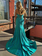 Light Yellow Mermaid Strapless Beaded Prom Dress With Keyholes