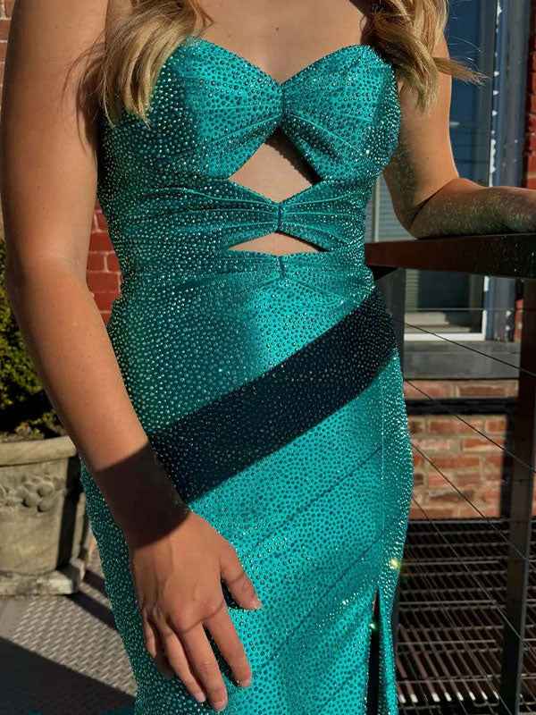 Light Yellow Mermaid Strapless Beaded Prom Dress With Keyholes