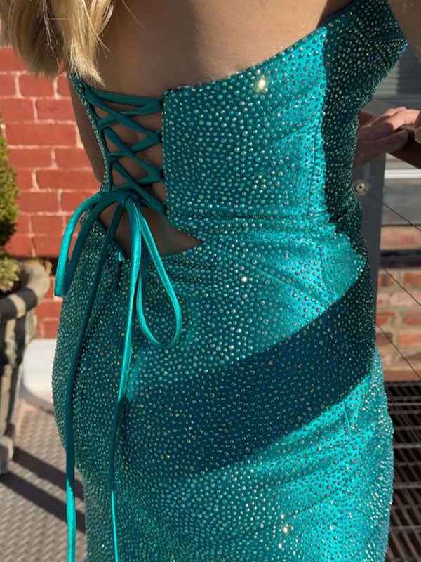 Light Yellow Mermaid Strapless Beaded Prom Dress With Keyholes