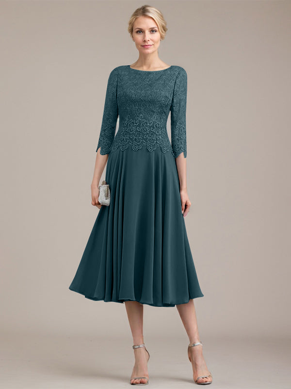 A-Linie U-Ausschnitt Wadenlang Chiffon-Kleid für die Brautmutter 