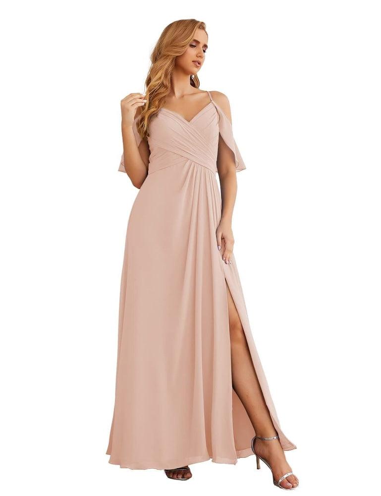 Vestidos longos de dama de honor em chiffon com ombros descobertos Numbersea, tamanhos grandes, vestidos formais de baile para mulher, festa e casamento SEA28070