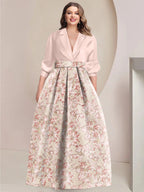 Printed Flower Plus Size Mother Of The Bride Dress With Shirt Collar