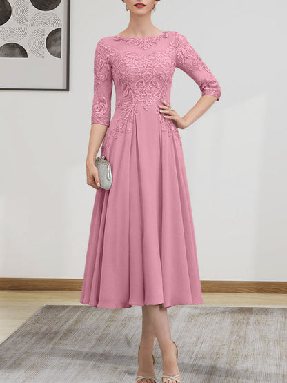 A-Linie, U-Ausschnitt, Illusion, knielang, Chiffon, Spitze, Kleid für die Brautmutter mit Perlen und Pailletten