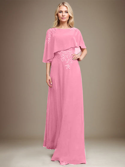 Vestido de gasa con encaje y lentejuelas para madre de la novia, corte A, largo hasta el suelo 