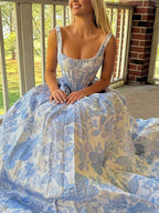 Pink Floral Brocade Pearl Long Corset Ball Gown Prom Dress