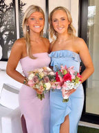 Pink Mermaid Strapless Short Prom Dress With Side Slit