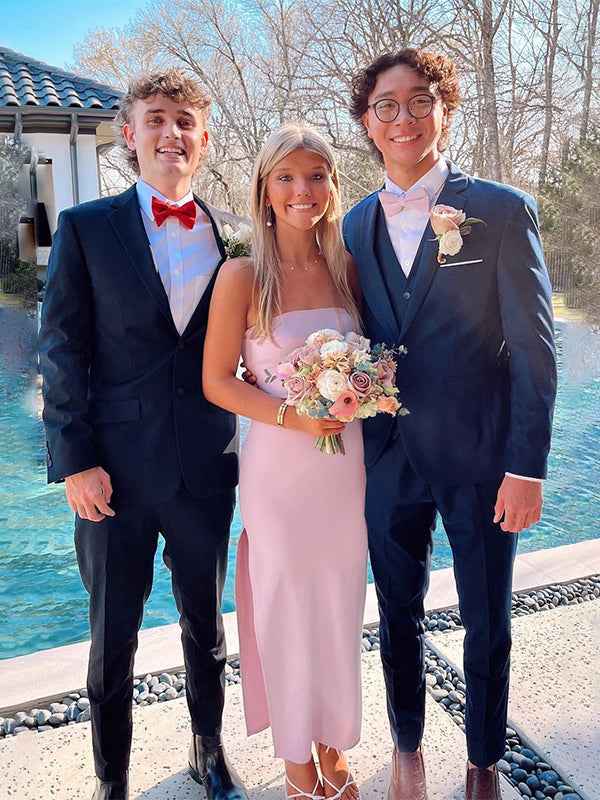 Pink Mermaid Strapless Short Prom Dress With Side Slit