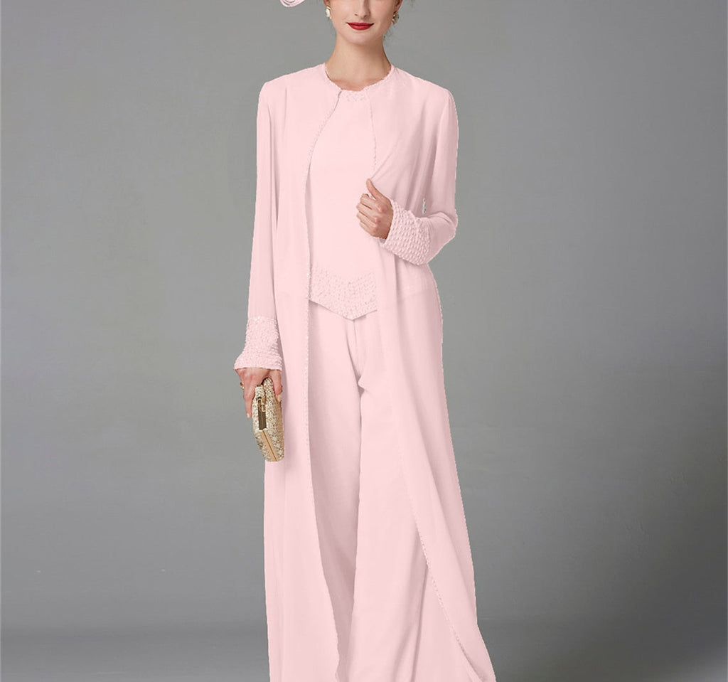 Mother Of The Bride Pantsuit With Jacket And Sequins Long Sleeve Chiffon