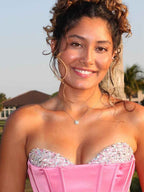 Pink Beaded Strapless Sweetheart Neckline Mermaid Prom Dress With Slit