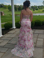 Pink Floral Embroidered Corset Prom Dress With Tiered Ruffles