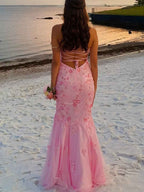 Pink Mermaid Beaded Prom Dress With Strapless Sweetheart Neckline Corset Bodice