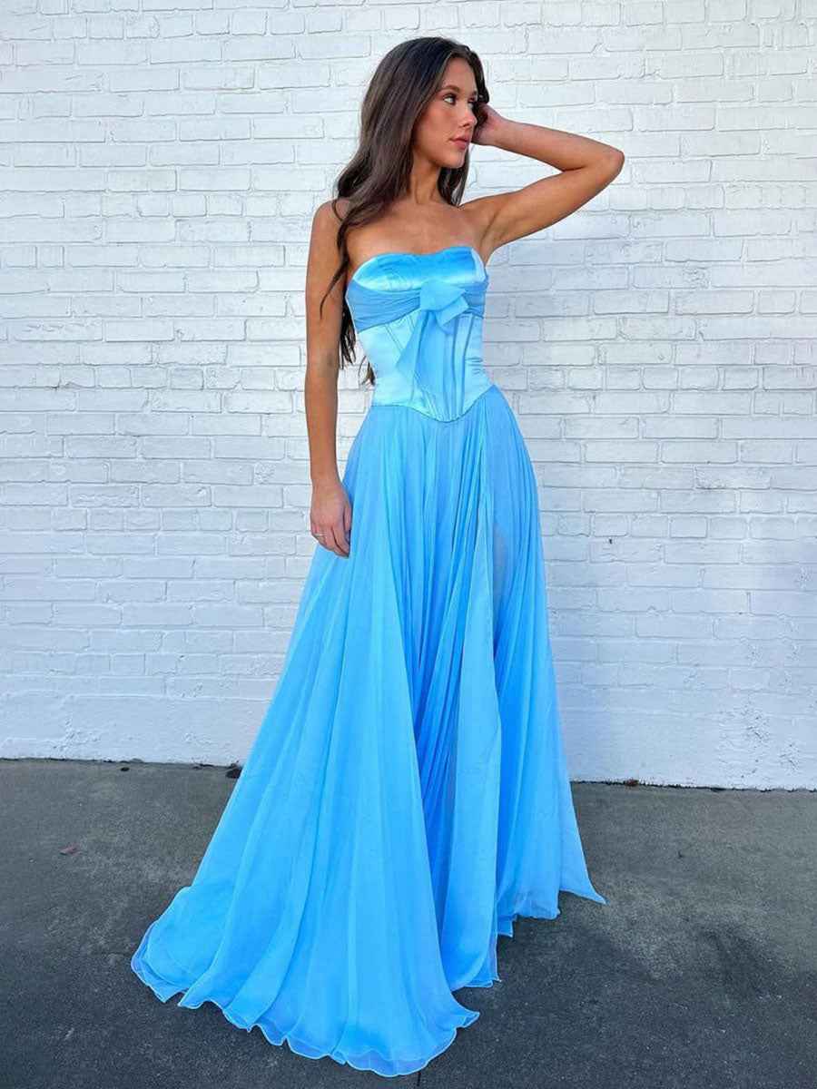 Pink Strapless A Line Corset Bodice Prom Dress With Bow