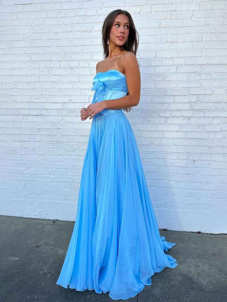 Pink Strapless A Line Corset Bodice Prom Dress With Bow