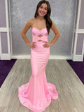 Pink Strapless Mermaid Prom Dress With Double Keyholes