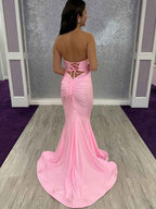 Pink Strapless Mermaid Prom Dress With Double Keyholes