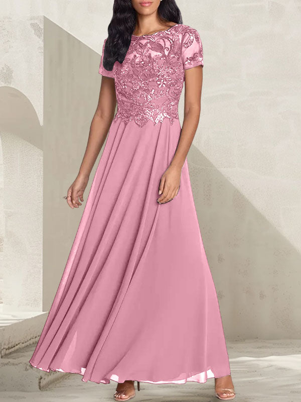 Charcoal Grey A-Line Scoop Long Mother of the Bride Dress With Beadings