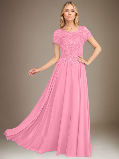 Vestido de gasa para madre de la novia, corte A, largo hasta el suelo, con apliques y lentejuelas 