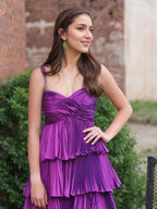 Purple Pleated Tiered Ruffle Prom Dress With Sweetheart Bodice