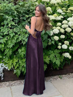Blue A Line V Neck Beaded Back Tie Long Prom Dress