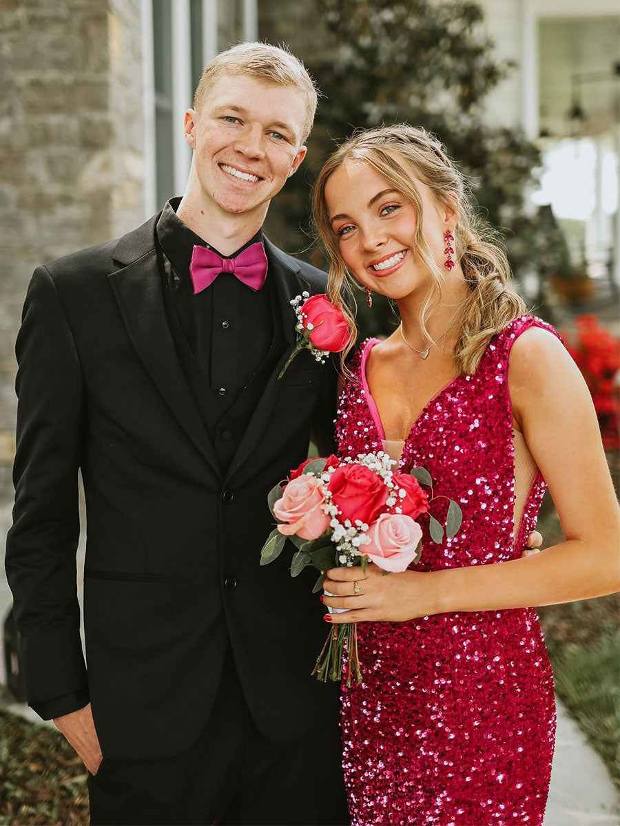 Plunging Neck Sequin Mermaid Long Prom Dress For Evening Gown