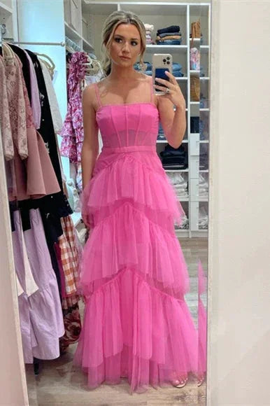 Abito da sera a balze in tulle rosa acceso Princess SYP103