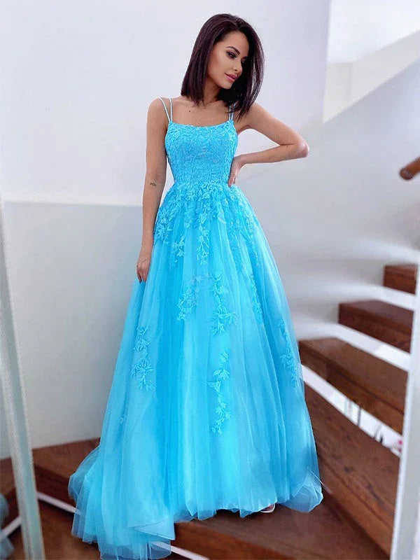 Abiti con spalline sottili in tulle con strascico a spazzola SYP125