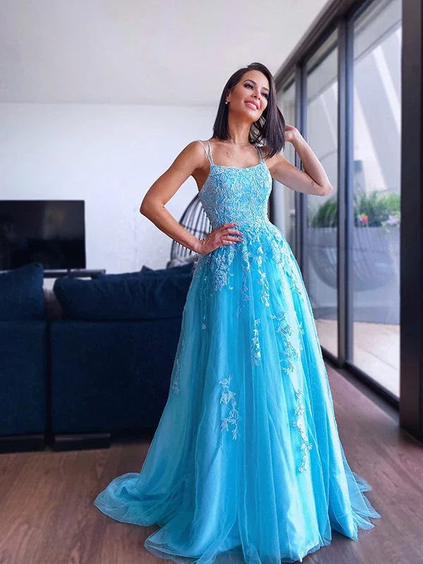 Abiti con spalline sottili in tulle con strascico a spazzola SYP125