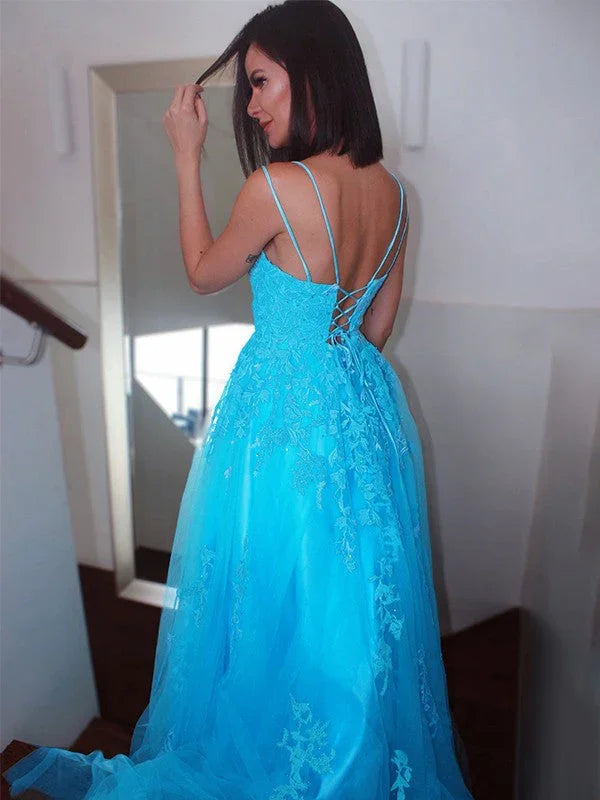 Abiti con spalline sottili in tulle con strascico a spazzola SYP125