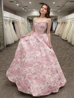 3d Floral Strapless Beaded Evening Prom Dress
