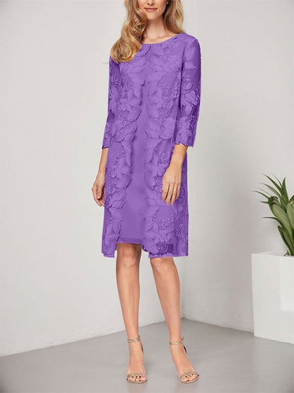A-Linie U-Ausschnitt Knielang Chiffon Spitze Kleid für die Brautmutter mit Jacke 