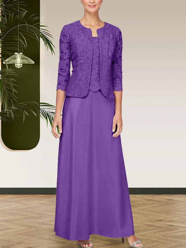 فستان مع جاكيت تنورة من الدانتيل اللامع والساتان مع جاكيت مفتوح