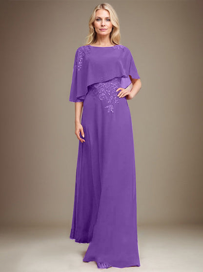 Vestido de gasa con encaje y lentejuelas para madre de la novia, corte A, largo hasta el suelo 