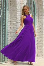 Vestido de Dama de Honra Halter em Chiffon para Mulher, Modelo A-Line, Longo, Formal, para Baile de Finalistas SEA28015