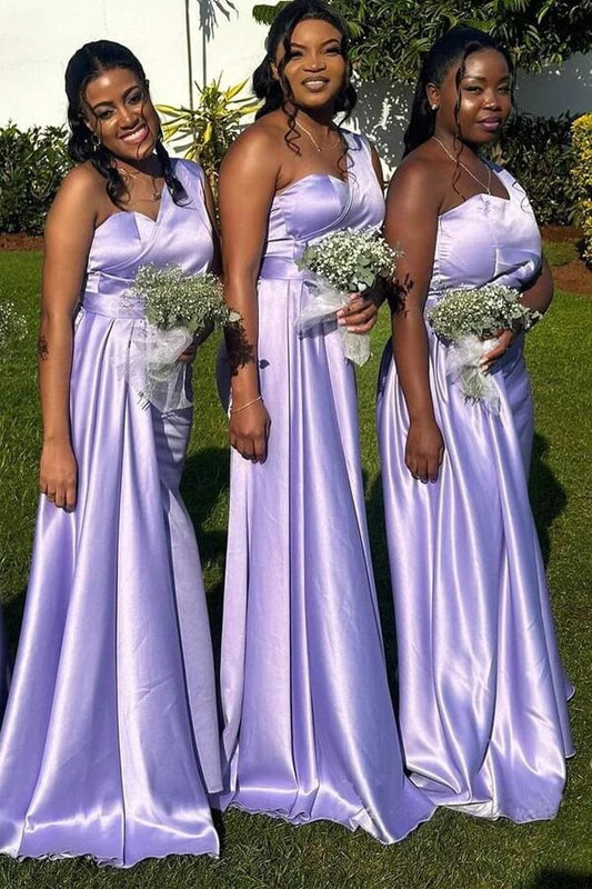 Purple Satin Mermaid One Shoulder Floor Length Bridesmaid Dresses
