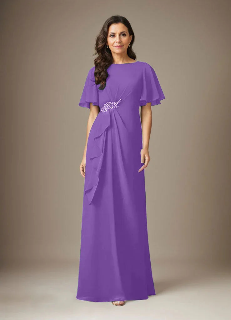 فستان شيفون ضيق مزين بالخرز بلون كحلي داكن