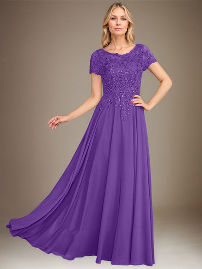 Vestido de gasa para madre de la novia, corte A, largo hasta el suelo, con apliques y lentejuelas 
