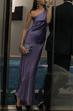 Vestido largo de noche morado elegante de un solo hombro Vestido morado para recepción Y7273
