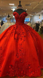 Abito da ballo lussuoso rosso con fiori tridimensionali, vestito per sedicesimo compleanno, abito per quinceañera Y5321