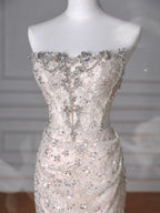 Vestido de Baile Longo de Sereia com Lantejoulas em Tule Brilhante e Sem Alças Y8616