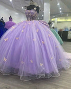Glamorous Purple Tulle Princess Dress With Butterflies,Ball Gown,Sweet 16 Dress  Y5463
